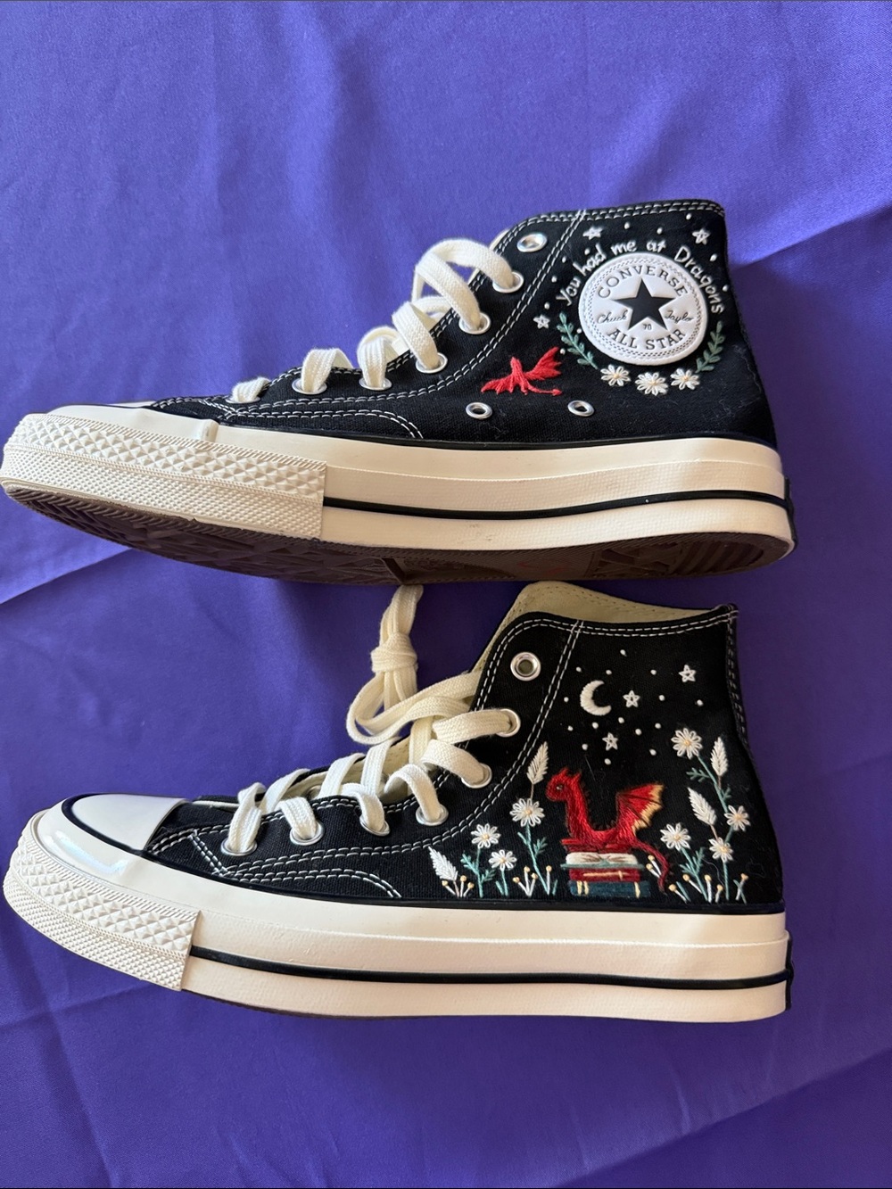 Custom Dragon Embroidered Chuck 70 Canvas Unisex Hightop Sneakers  W8 M6